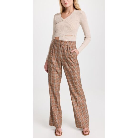$249 PAIGE Avedon Plaid Wide Leg Trousers in Bronze Dust Multi - Picture 1 of 6